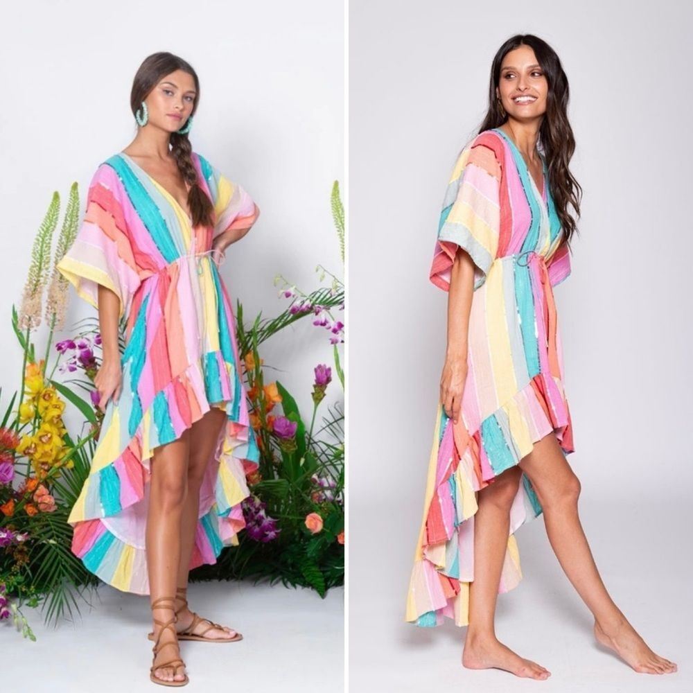REVOLVE Sundress Deva Multicolor Rainbow Dress Stripes Sequins XS Small
